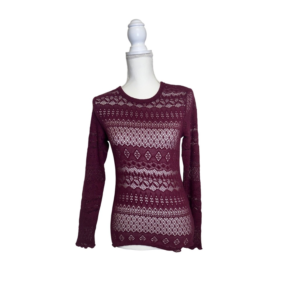 Lucky Brand Women's Burgundy Diamond Lace Long Sleeve Shirt for Layering Size XS